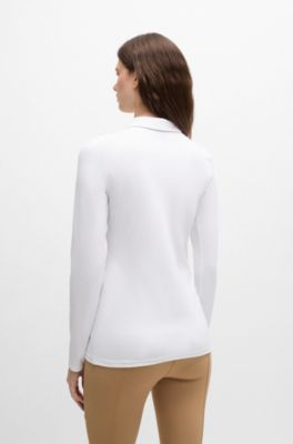 Camicia da equitazione per l'allenamento in piqu&eacute; elasticizzato, Bianco
