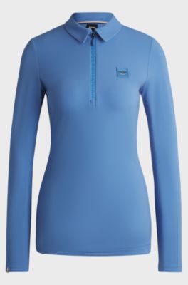 Camicia da equitazione per l'allenamento in piqu&eacute; elasticizzato, Blu