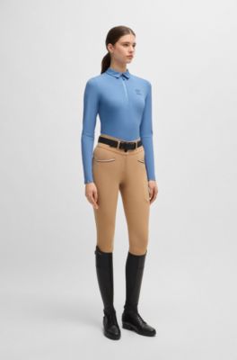 Reitsport-Trainingsshirt aus Stretch-Piqu&eacute;, Blau