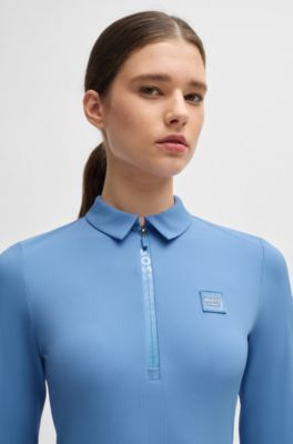 Chemise d&rsquo;entra&icirc;nement d&rsquo;&eacute;quitation en piqu&eacute; stretch, Bleu