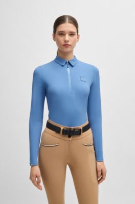 Chemise d&rsquo;entra&icirc;nement d&rsquo;&eacute;quitation en piqu&eacute; stretch, Bleu