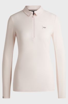 Camisa de entrenamiento para equitaci&oacute;n en piqu&eacute; el&aacute;stico, Rosa claro