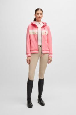 Camisa de entrenamiento para equitaci&oacute;n en piqu&eacute; el&aacute;stico, Rosa claro