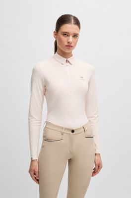 Camisa de entrenamiento para equitaci&oacute;n en piqu&eacute; el&aacute;stico, Rosa claro