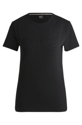 Equestrian stretch-cotton T-shirt with embroidered logo, Black