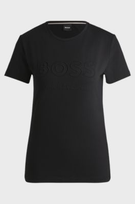Equestrian stretch-cotton T-shirt with embroidered logo, Black