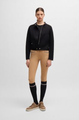 Equestrian stretch-cotton T-shirt with embroidered logo, Black