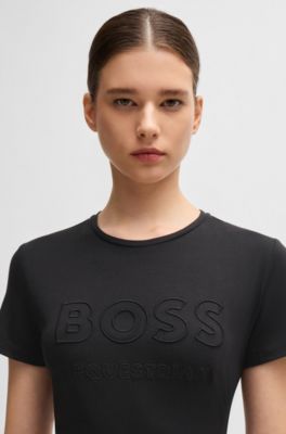 Equestrian stretch-cotton T-shirt with embroidered logo, Black
