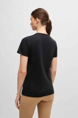 Equestrian stretch-cotton T-shirt with embroidered logo, Black