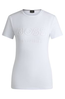 Equestrian stretch-cotton T-shirt with embroidered logo, White