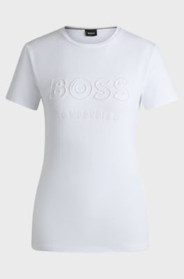 Camiseta de equitaci&oacute;n en algod&oacute;n el&aacute;stico con logo bordado, Blanco