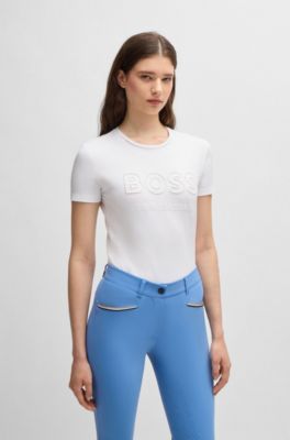 Camiseta de equitaci&oacute;n en algod&oacute;n el&aacute;stico con logo bordado, Blanco