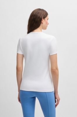 Camiseta de equitaci&oacute;n en algod&oacute;n el&aacute;stico con logo bordado, Blanco