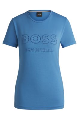 Equestrian stretch-cotton T-shirt with embroidered logo, Blue