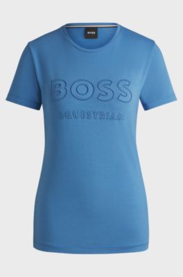 Equestrian stretch-cotton T-shirt with embroidered logo, Blue