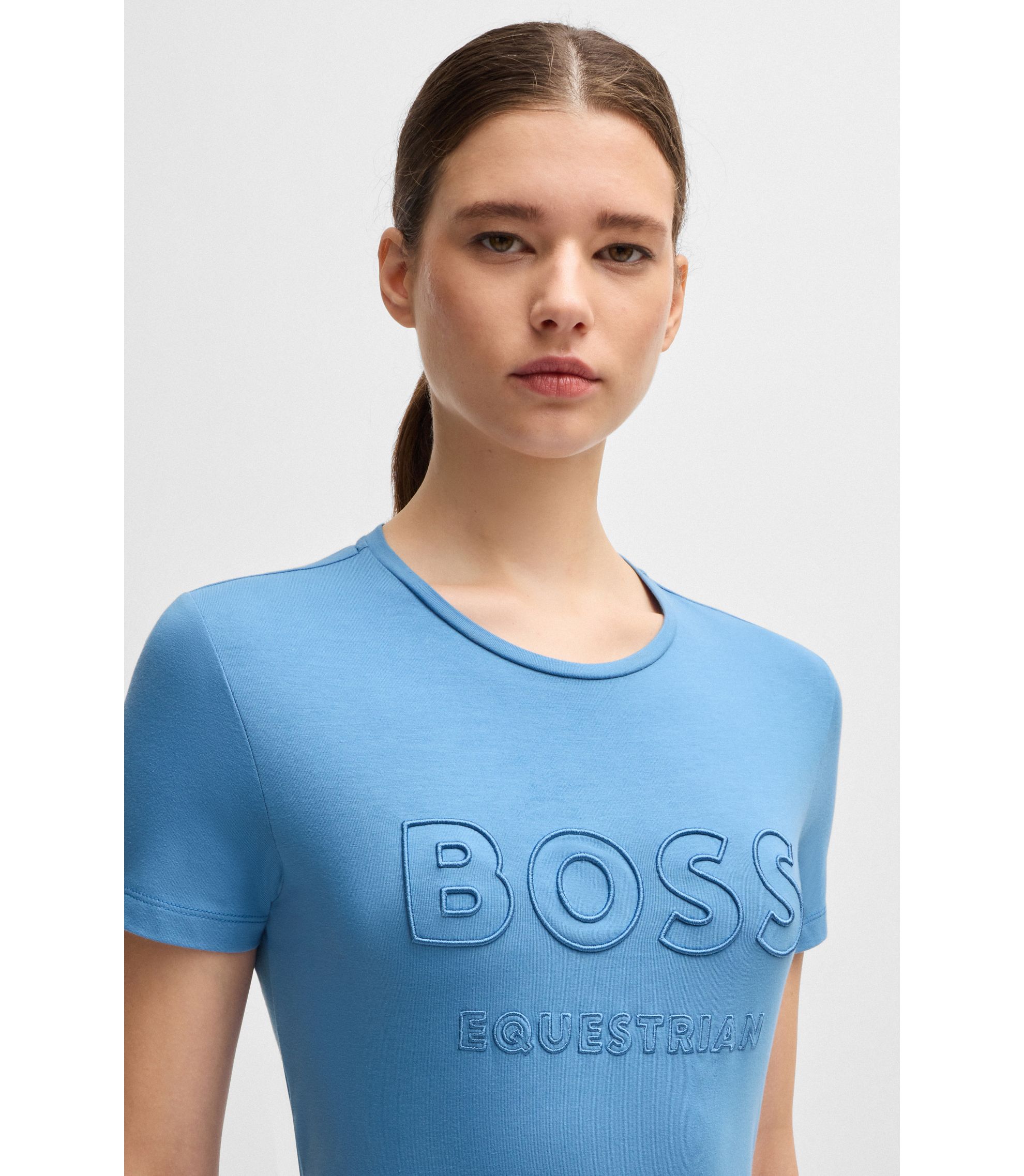 その他 w.boss BOSS - 乗馬 ストレッチコットン Tシャツ ロゴエンブロイダリー - ブルー