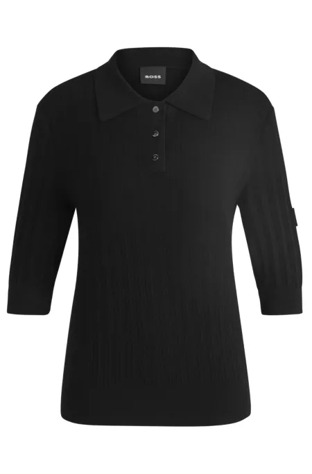 Equestrian ribbed-knit polo with oversized collar
