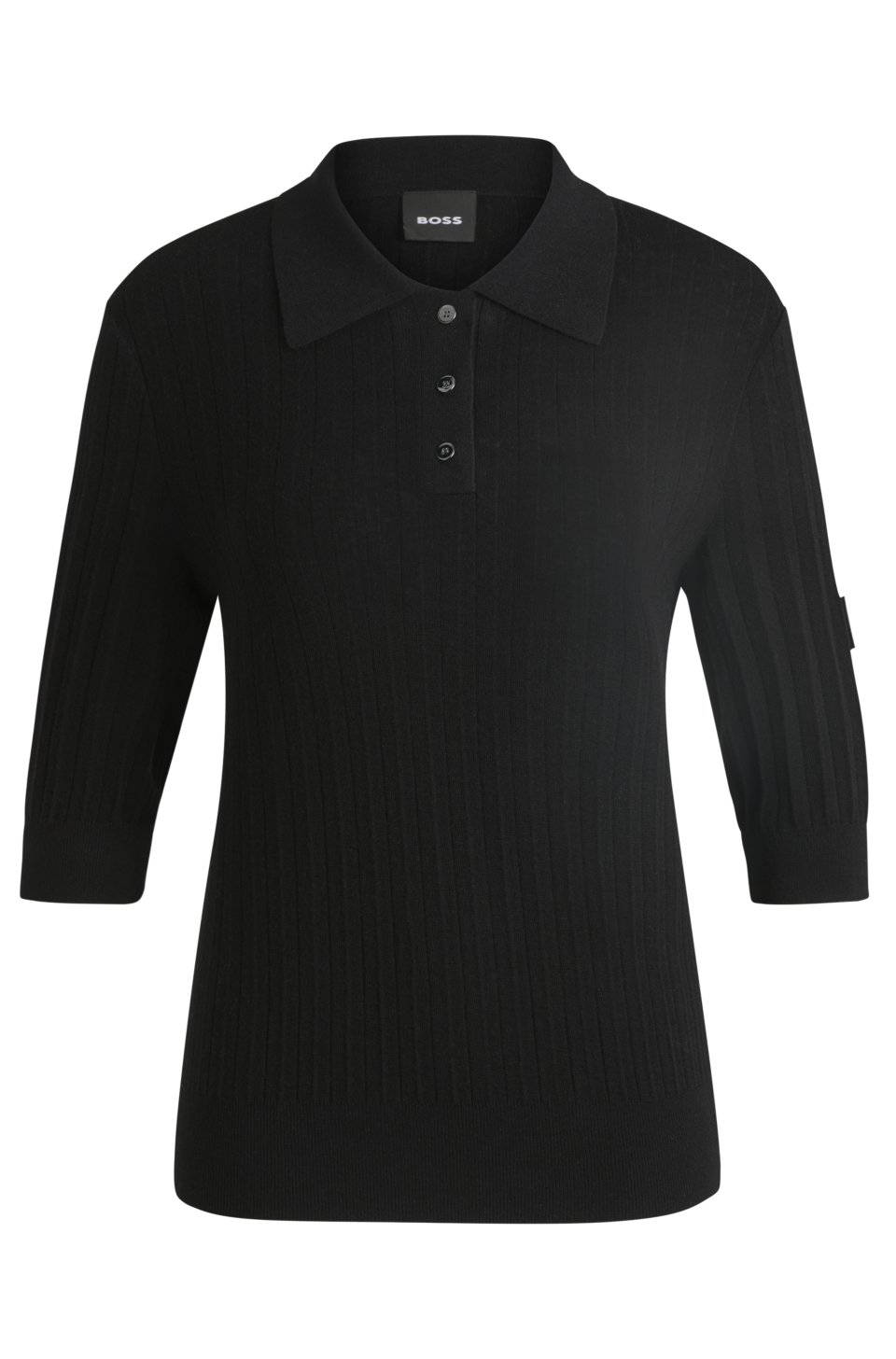 Equestrian ribbed-knit polo with oversized collar