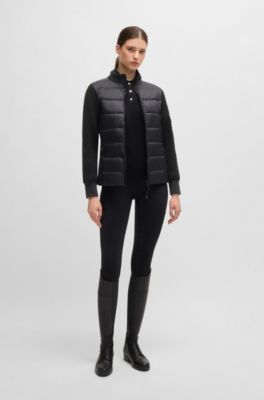 Equestrian ribbed-knit polo with oversized collar, Black