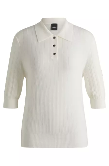 Equestrian ribbed-knit polo with oversized collar