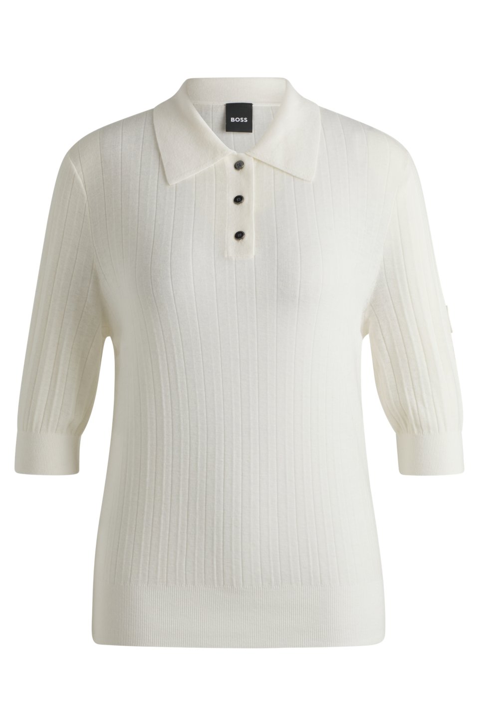 Equestrian ribbed-knit polo with oversized collar