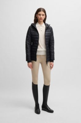 Equestrian ribbed-knit polo with oversized collar, Natural