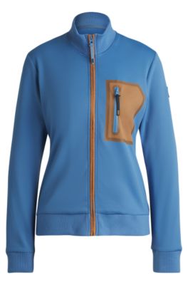 Equestrian cardigan with zipped chest pocket, Blue