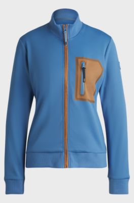 Equestrian cardigan with zipped chest pocket, Blue