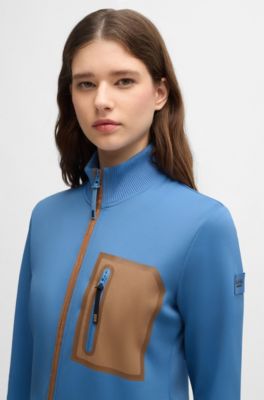 Equestrian cardigan with zipped chest pocket, Blue