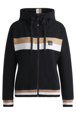 Equestrian zip hoodie in Italian stretch cotton, Black