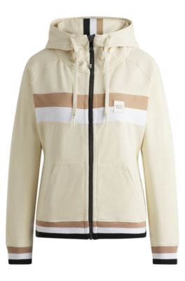 Ruiterhoodie van Italiaanse stretchkatoen met rits, Naturel