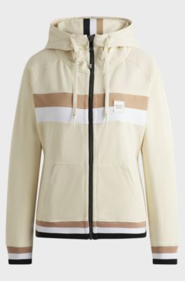 Felpa con cappuccio da equitazione in cotone elasticizzato italiano con zip, Colore neutro