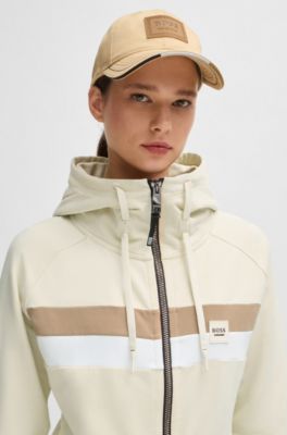 Ruiterhoodie van Italiaanse stretchkatoen met rits, Naturel