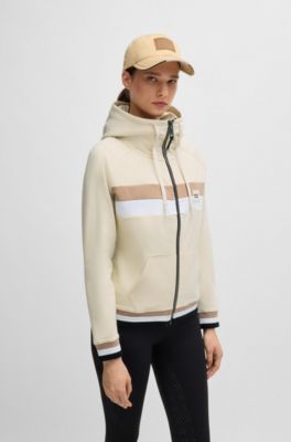 Equestrian zip hoodie in Italian stretch cotton, Natural