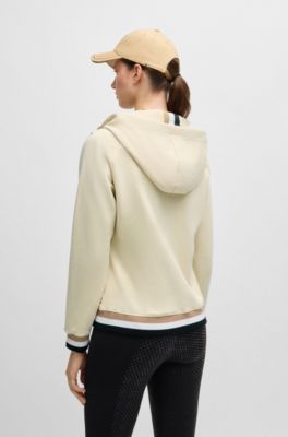 Ruiterhoodie van Italiaanse stretchkatoen met rits, Naturel