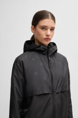 Equestrian waterproof rain jacket with Double B monogram motif, Black