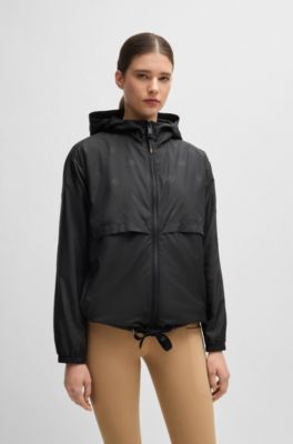 Equestrian waterproof rain jacket with Double B monogram motif, Black