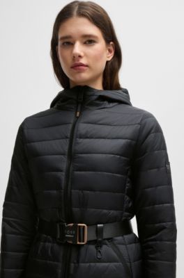 Equestrian padded jacket with buckled belt, Black