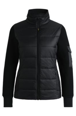 Equestrian mixed-material jacket with sleeve pocket, Black