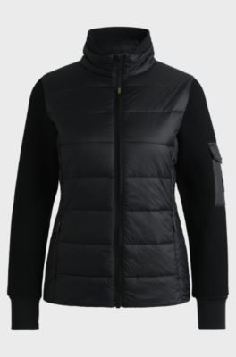 Equestrian mixed-material jacket with sleeve pocket, Black