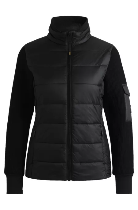Equestrian mixed-material jacket with sleeve pocket