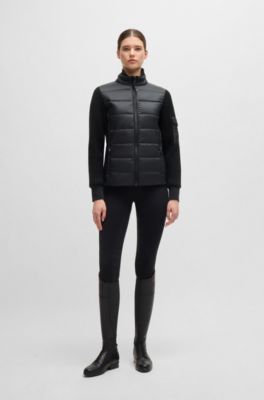 Equestrian mixed-material jacket with sleeve pocket, Black