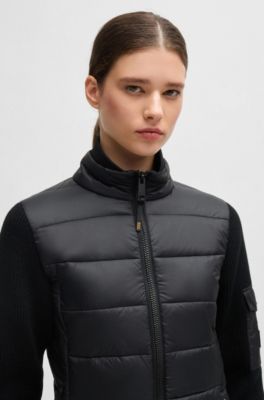 Equestrian mixed-material jacket with sleeve pocket, Black