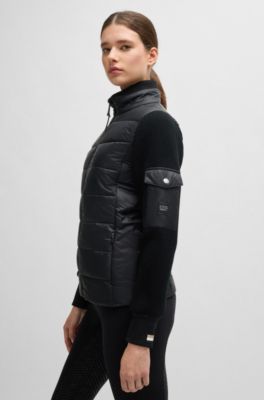 Equestrian mixed-material jacket with sleeve pocket, Black