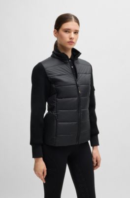 Equestrian mixed-material jacket with sleeve pocket, Black