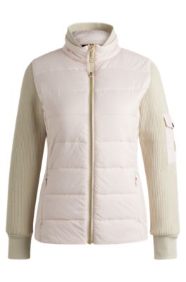 Equestrian mixed-material jacket with sleeve pocket, light pink
