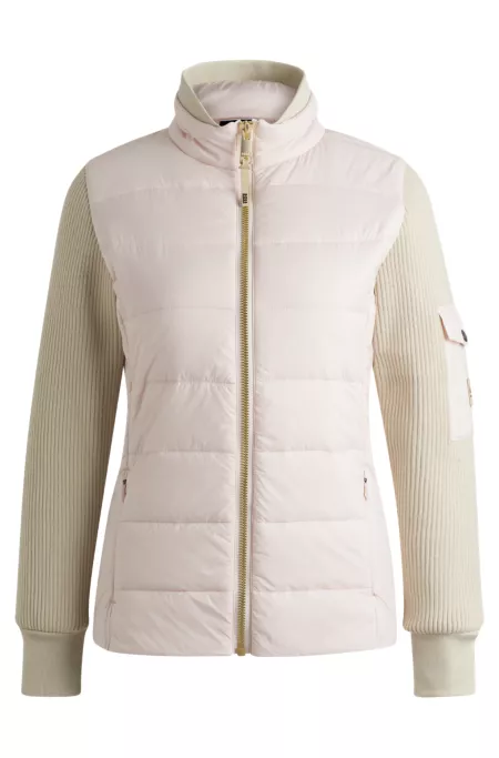 Equestrian mixed-material jacket with sleeve pocket
