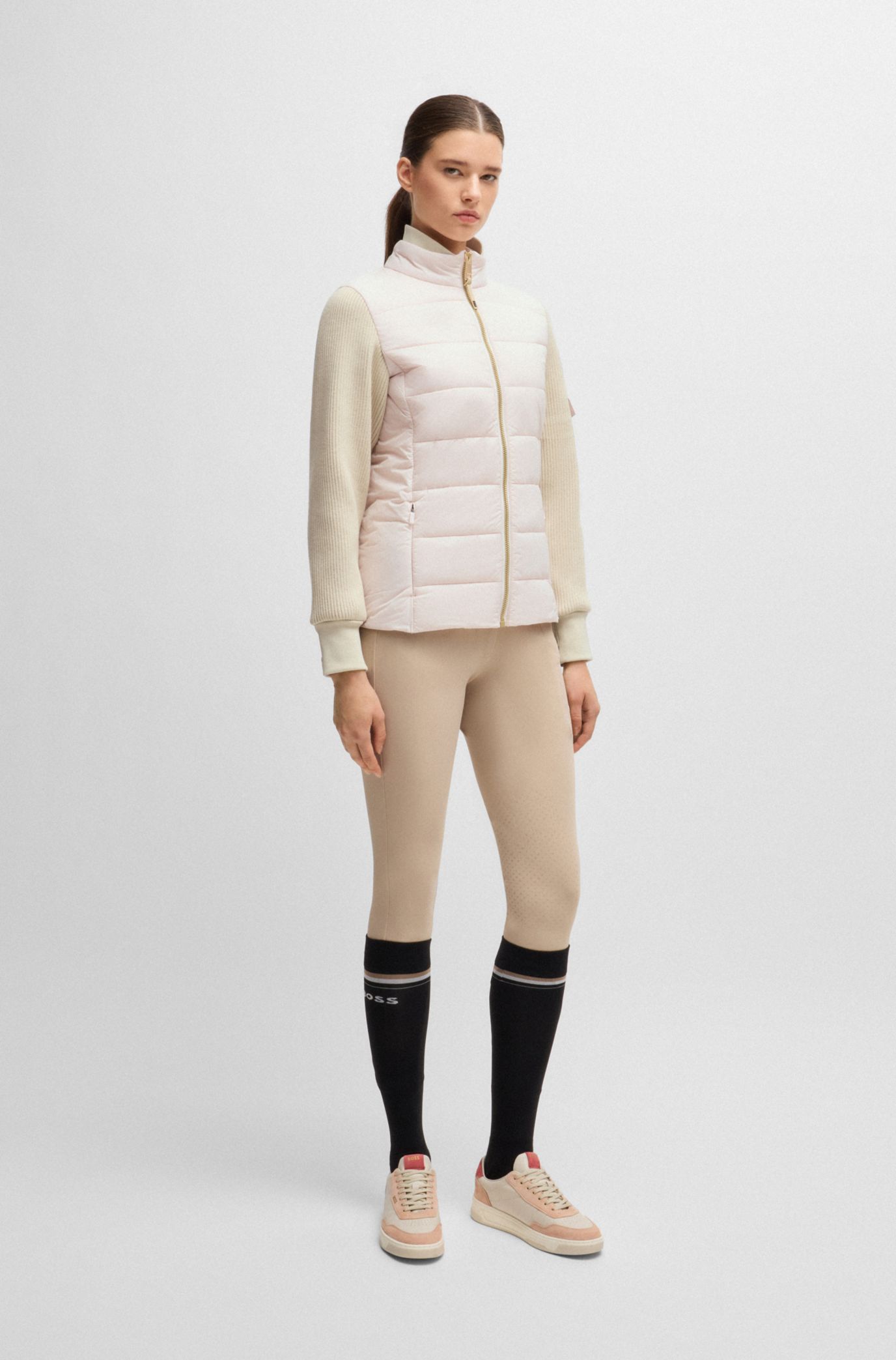 Equestrian mixed-material jacket with sleeve pocket, light pink