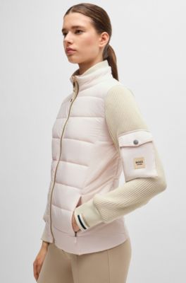 Equestrian mixed-material jacket with sleeve pocket, light pink
