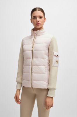 Equestrian mixed-material jacket with sleeve pocket, light pink